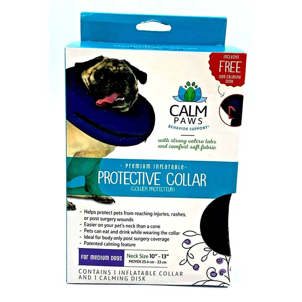 Calm Paws Inflatable Protective Collar Medium Dog Blue Recovery Cone Alternative